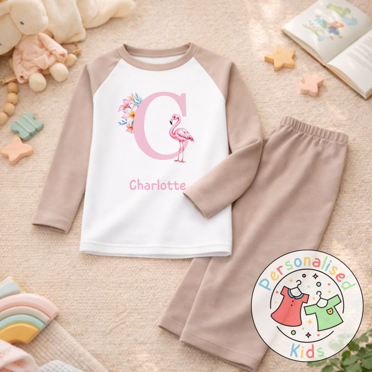 Personalised Pink Flamingo Kids Pyjamas PF002