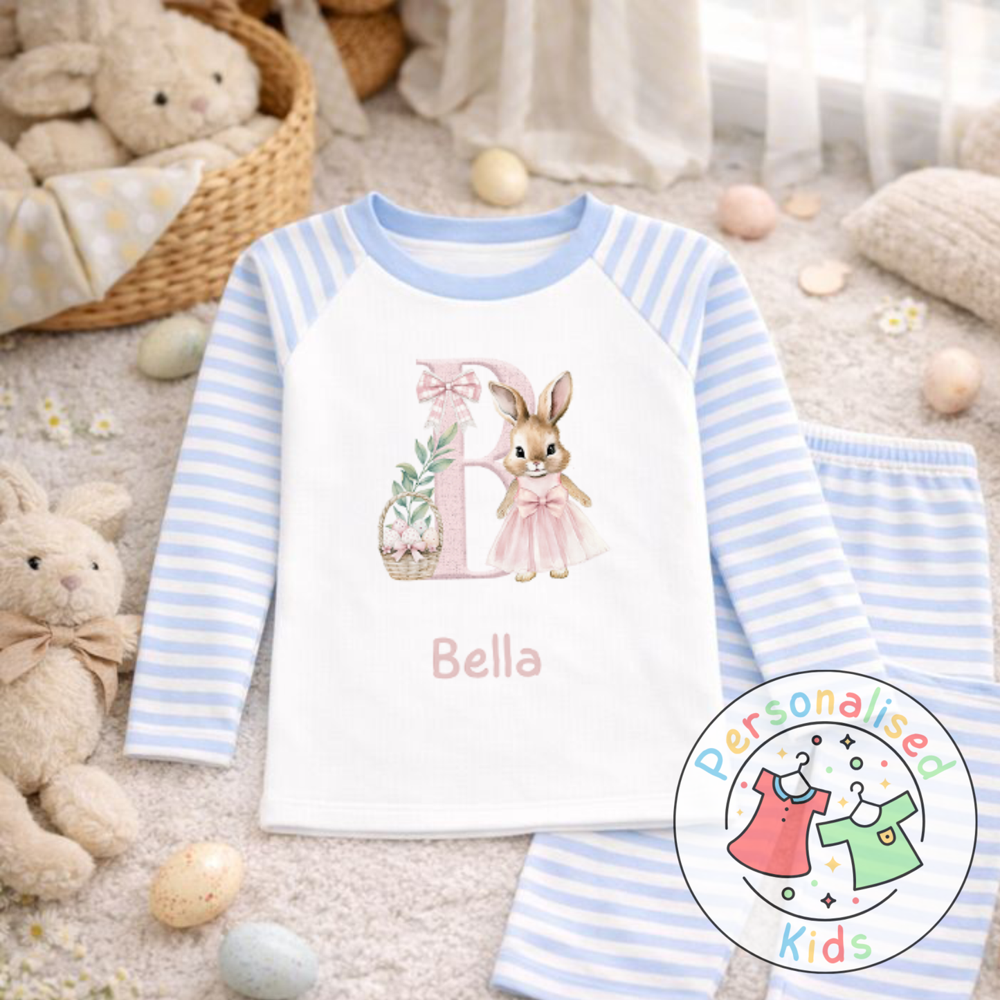 Personalised Easter Bunny Initial Pyjama Set, PE001