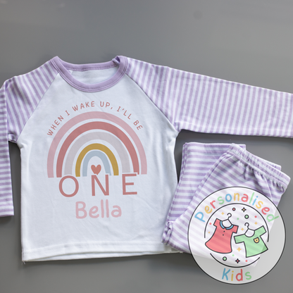 🌈 Personalised Pink Rainbow “When I Wake Up, I Will Be” Birthday Pyjamas – RB001 🌈