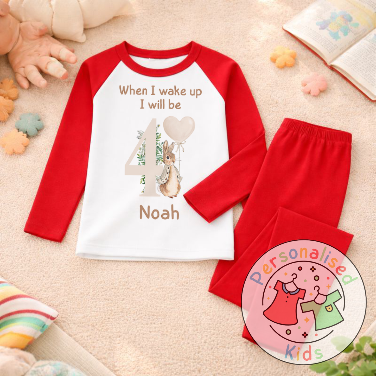 Personalised Neutral Floppy Rabbit Birthday Pyjamas
