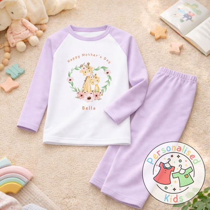 Personalised Mother’s Day Kids Pyjamas – Floral Giraffe | Custom Name | MD005