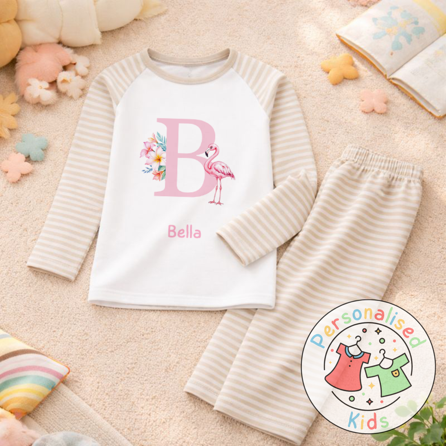 Personalised Pink Flamingo Kids Pyjamas PF002