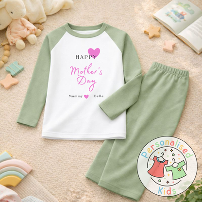 Personalised Mother’s Day Kids Pyjamas | Pink Heart Design | Custom Names MD003