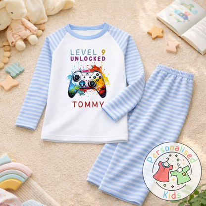 Personalised Level Unlocked Gamer Birthday Pyjamas GD002