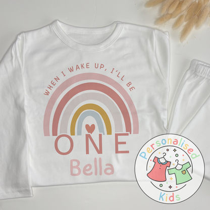 🌈 Personalised Pink Rainbow “When I Wake Up, I Will Be” Birthday Pyjamas – RB001 🌈