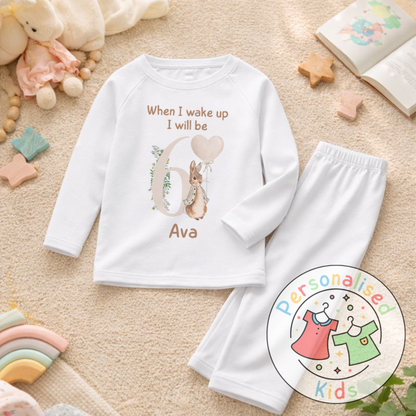 Personalised Neutral Floppy Rabbit Birthday Pyjamas