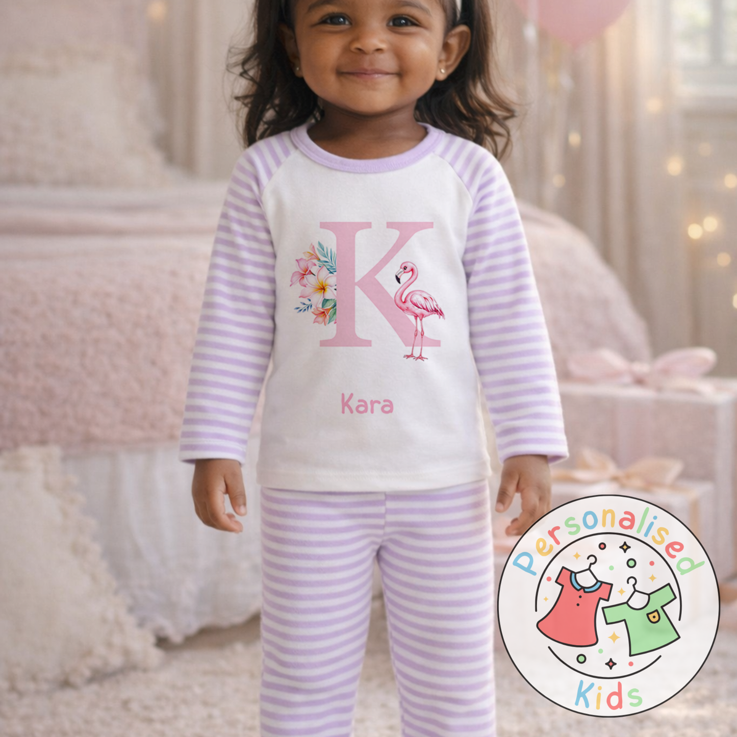Personalised Pink Flamingo Kids Pyjamas PF002