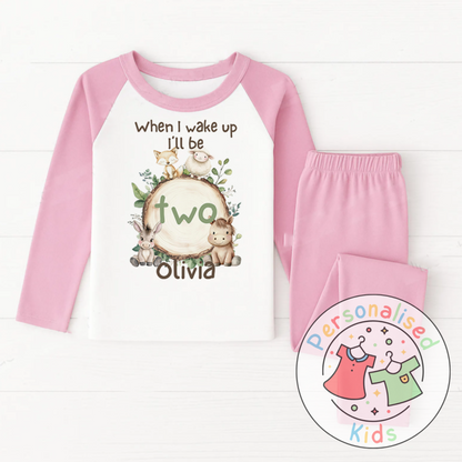 Personalised Safari Animals Birthday Pyjamas – “When I Wake Up I Will Be” Design