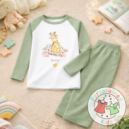 Personalised Mother’s Day Kids Pyjamas | Cute Giraffe Design | Custom Name MD004