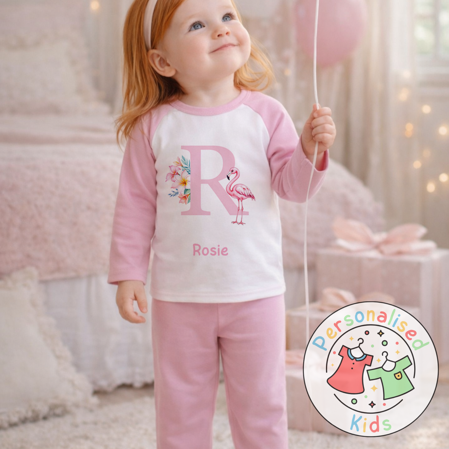 Personalised Pink Flamingo Kids Pyjamas PF002