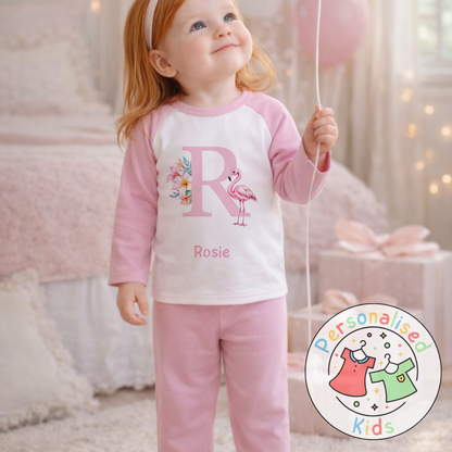 Personalised Pink Flamingo Kids Pyjamas PF002
