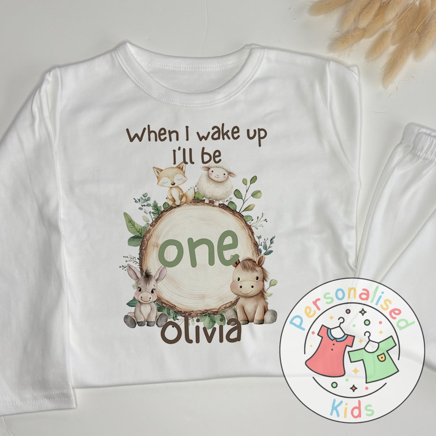 Personalised Safari Animals Birthday Pyjamas – “When I Wake Up I Will Be” Design