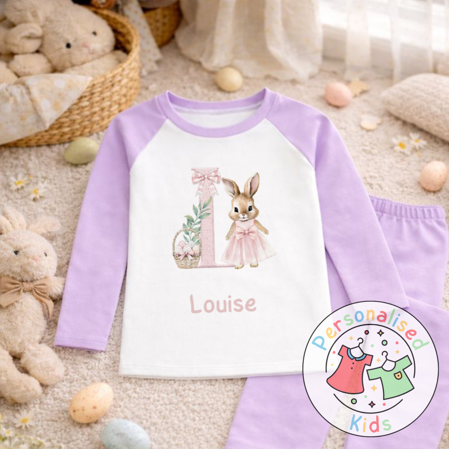 Personalised Easter Bunny Initial Pyjama Set, PE001