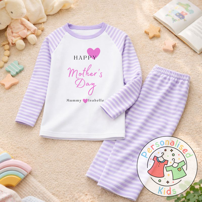 Personalised Mother’s Day Kids Pyjamas | Pink Heart Design | Custom Names MD003