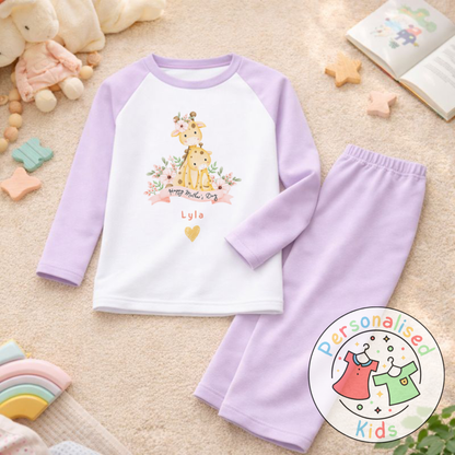 Personalised Mother’s Day Kids Pyjamas | Cute Giraffe Design | Custom Name MD004
