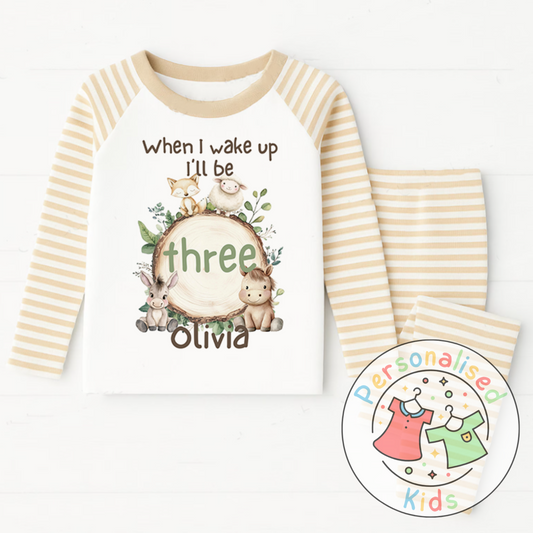 Personalised Safari Animals Birthday Pyjamas – “When I Wake Up I Will Be” Design