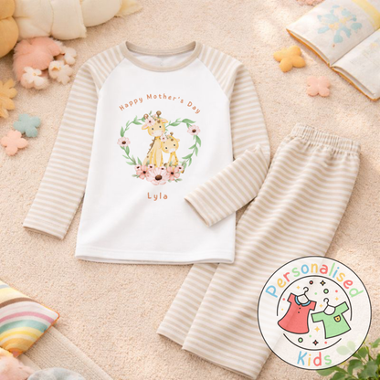 Personalised Mother’s Day Kids Pyjamas – Floral Giraffe | Custom Name | MD005