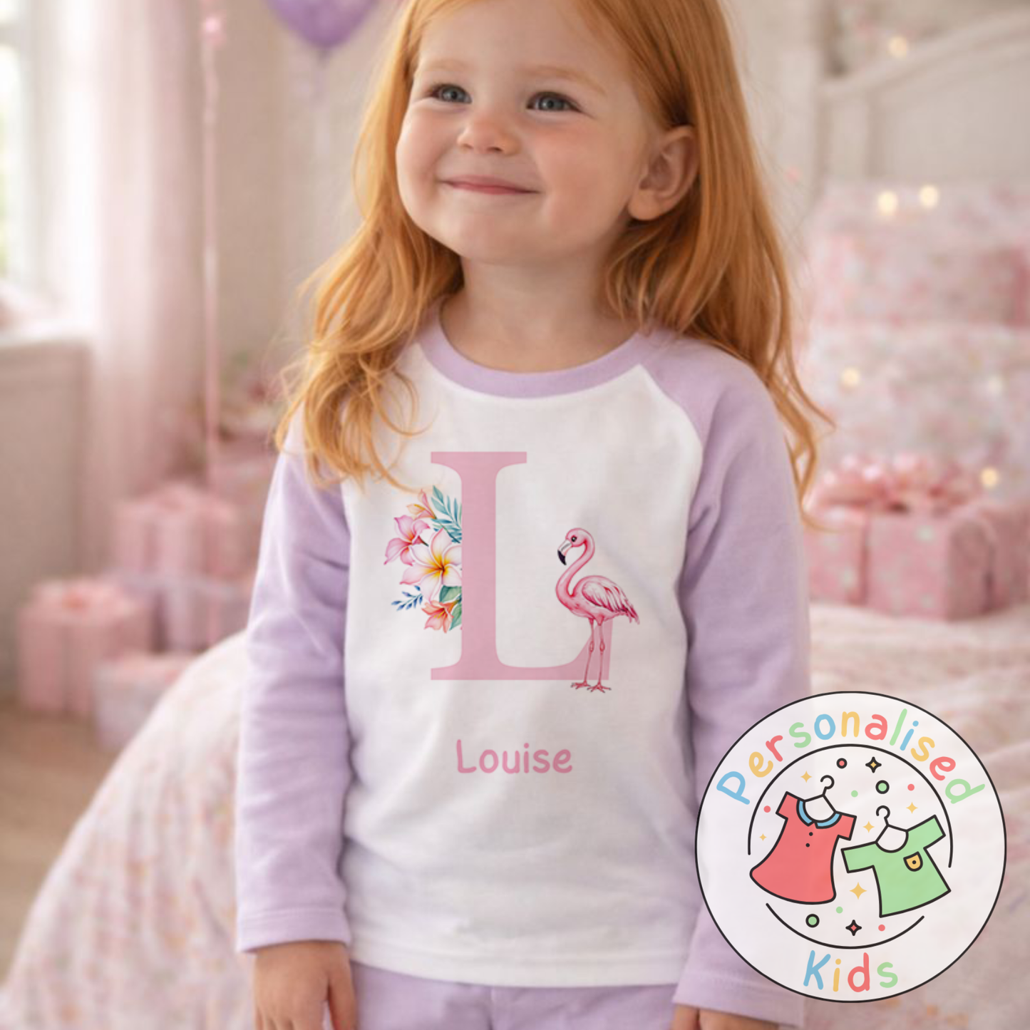 Personalised Pink Flamingo Kids Pyjamas PF002