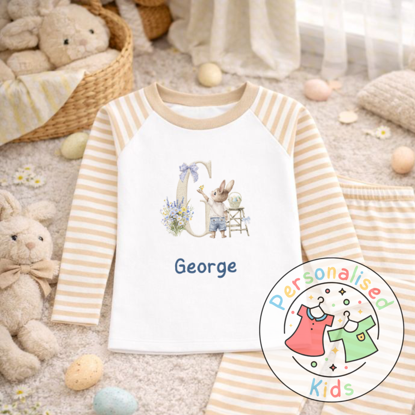 Personalised Initial Bunny Pyjama Set (Custom Name) | BE005