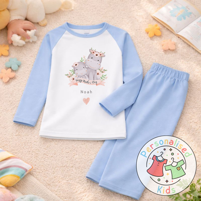 Personalised Mother’s Day Kids Pyjamas – Mummy & Baby Hippo MD006