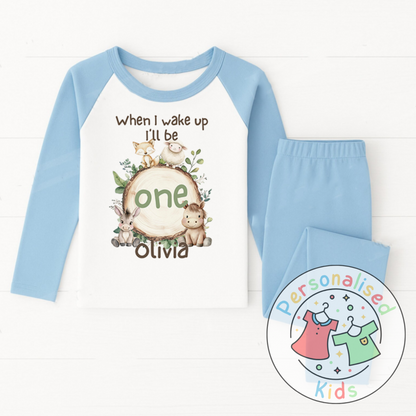 Personalised Safari Animals Birthday Pyjamas – “When I Wake Up I Will Be” Design