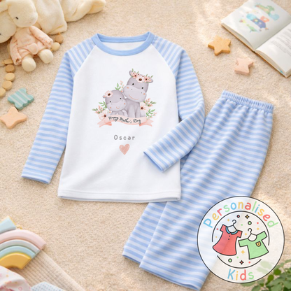 Personalised Mother’s Day Kids Pyjamas – Mummy & Baby Hippo MD006
