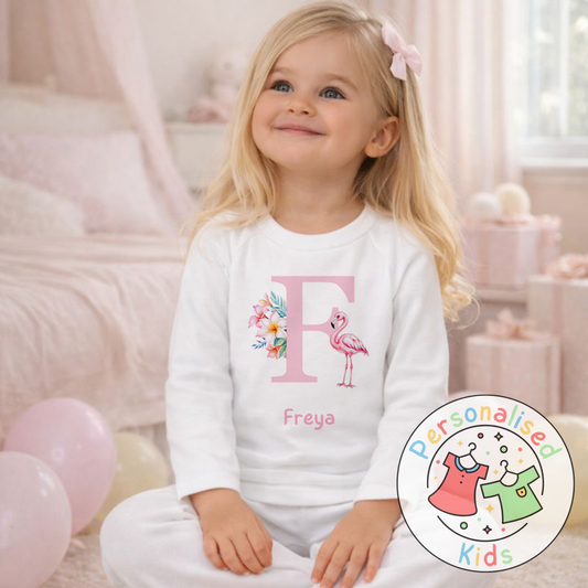 Personalised Pink Flamingo Kids Pyjamas PF002