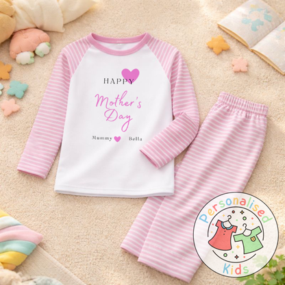 Personalised Mother’s Day Kids Pyjamas | Pink Heart Design | Custom Names MD003