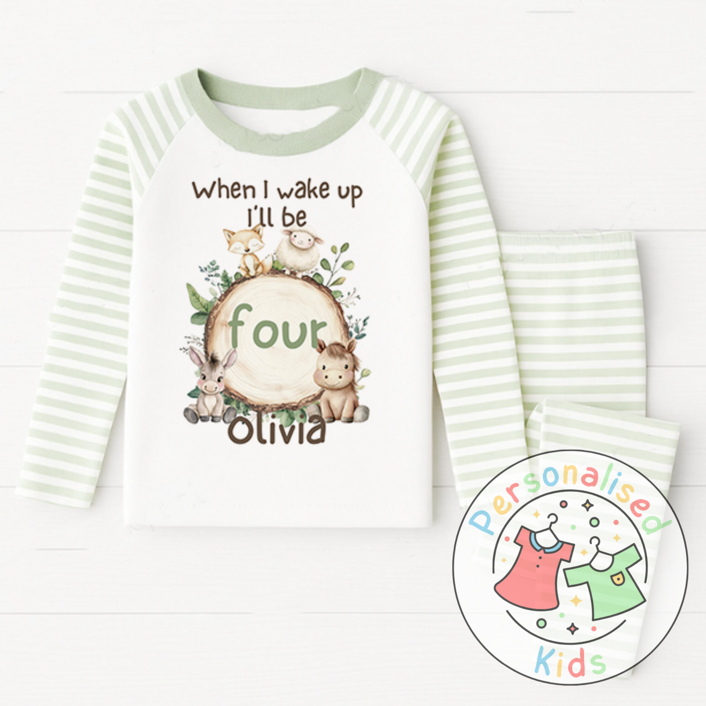 Personalised Safari Animals Birthday Pyjamas – “When I Wake Up I Will Be” Design