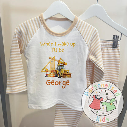 Personalised Diggerland Birthday Pyjamas – “When I Wake Up, I Will Be” Construction Theme