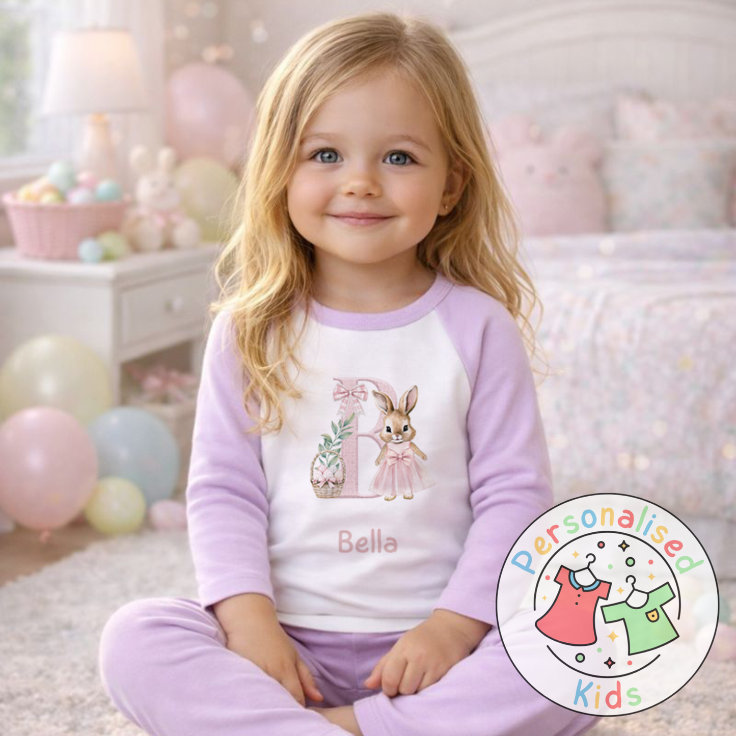 Personalised Easter Bunny Initial Pyjama Set, PE001