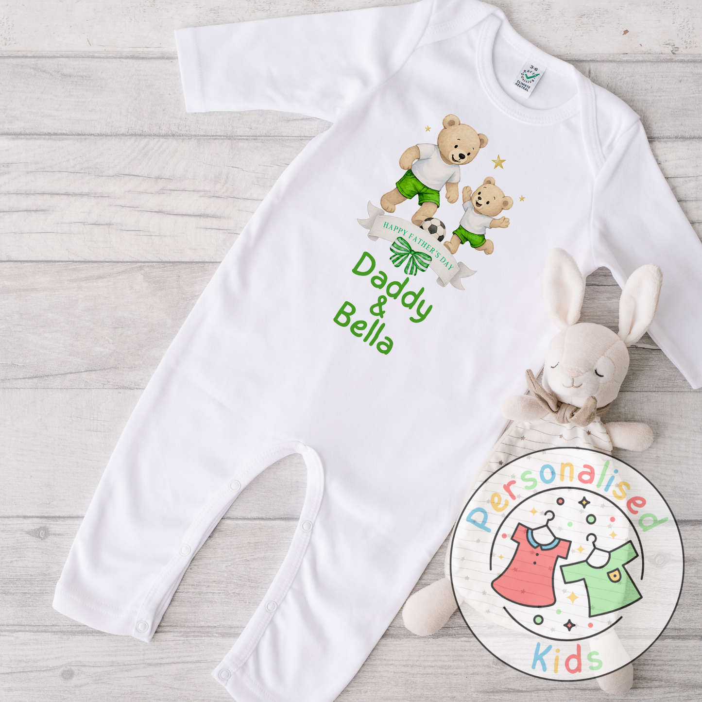 Personalised Father’s Day Baby Grow – Daddy & Me Teddy Bears Playing Football