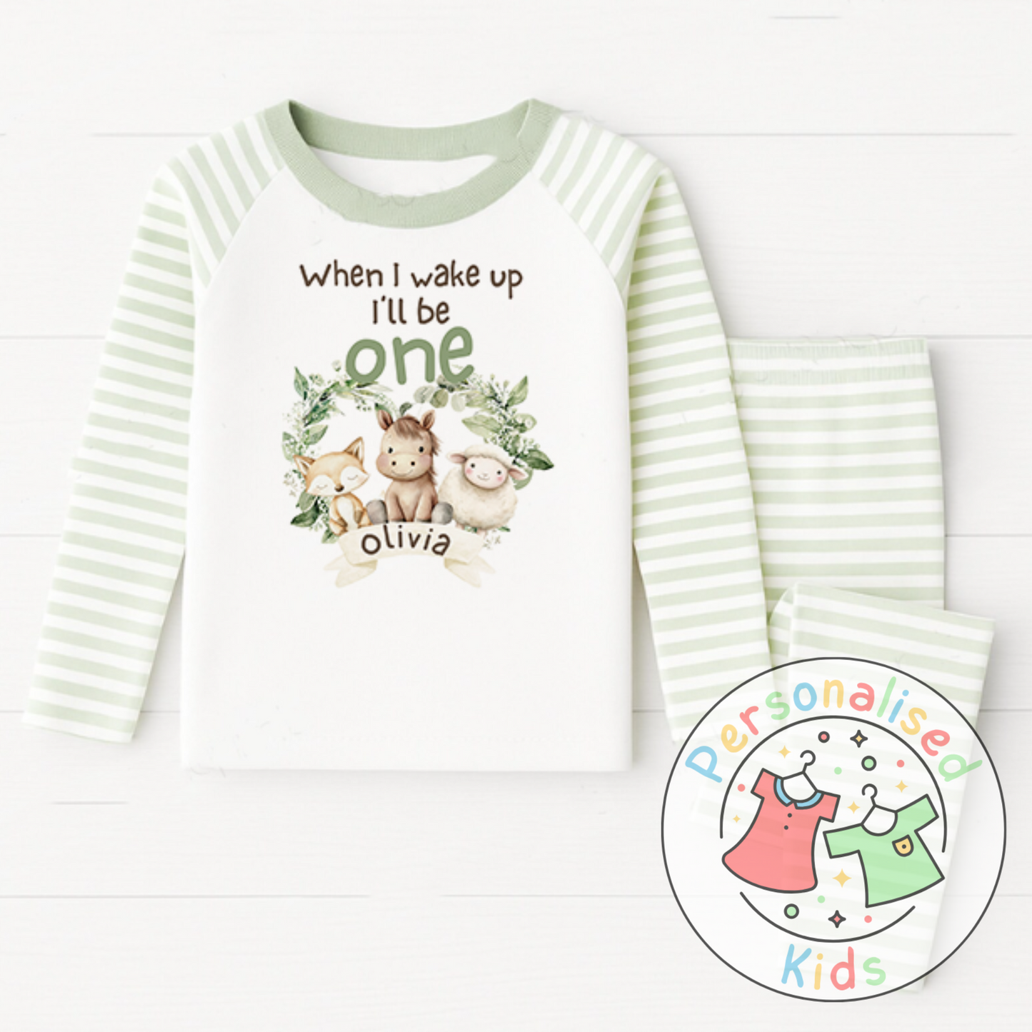 Personalised Safari Animals Birthday Pyjamas – “When I Wake Up I Will Be” Design