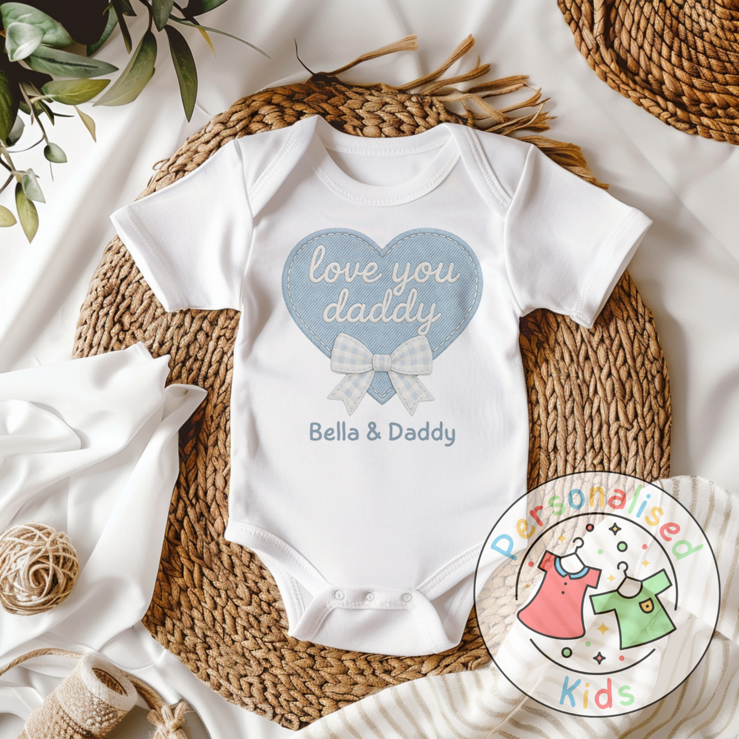 Personalised Father’s Day Baby Grow – “Love You Daddy” Embroidered-Style Heart Design