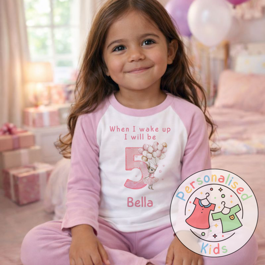 Personalised "When I Wake Up, I Will Be" Pink Floppy Rabbit Birthday Pyjamas – Custom Age & Name
