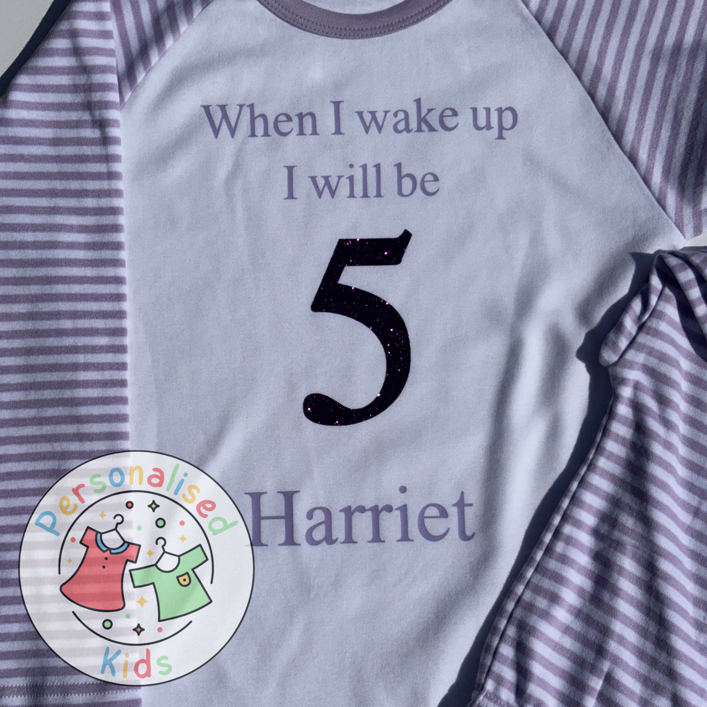 Personalised Glitter Birthday Pyjamas – “When I Wake Up, I Will Be” Sparkly Design