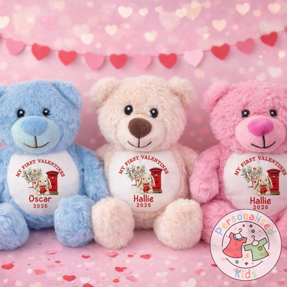 Personalised “My First Valentine’s” Teddy Bear – Custom Name Keepsake Plush Gift V049