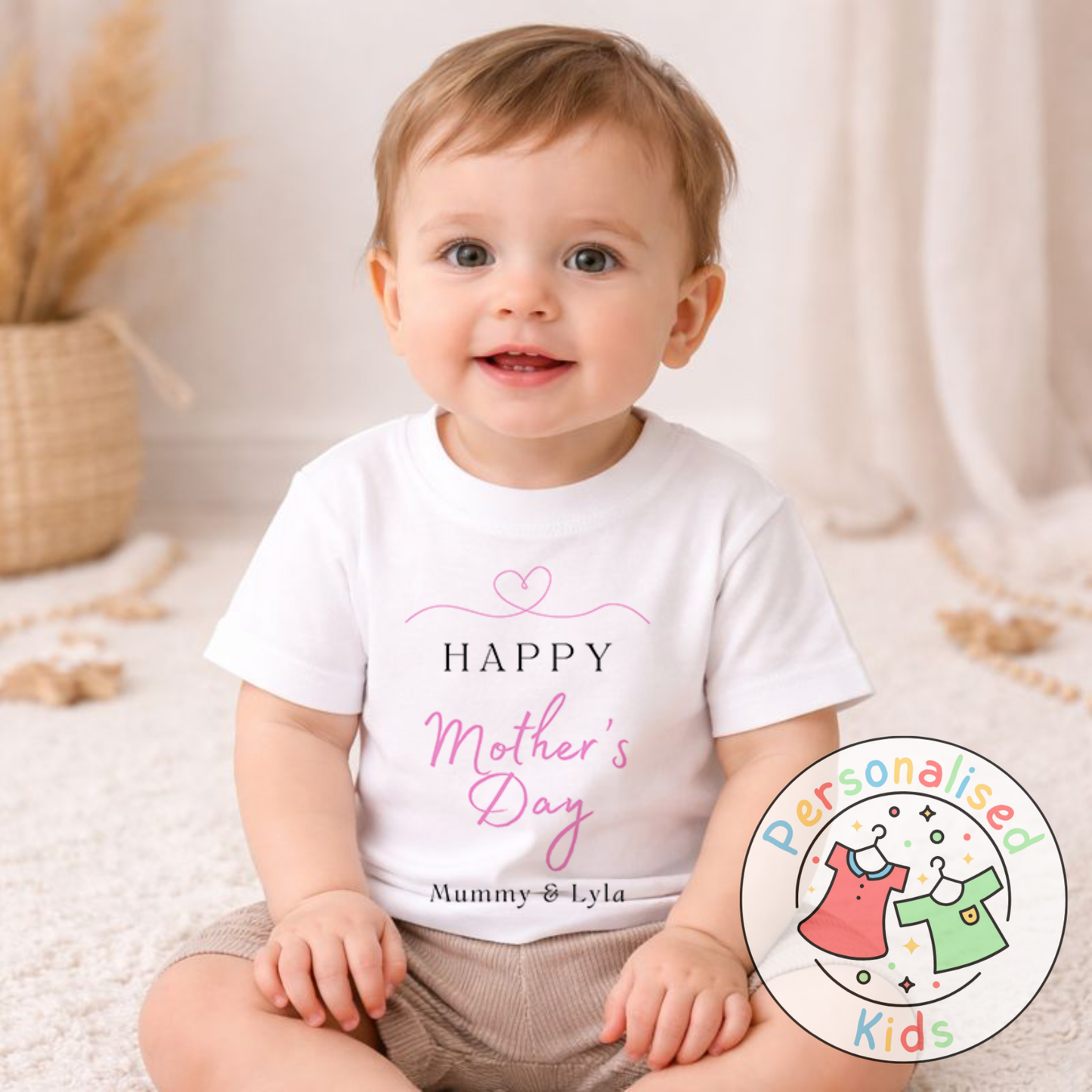Personalised Mother’s Day Kids T-Shirt | Happy Mother’s Day | Custom Names MD001