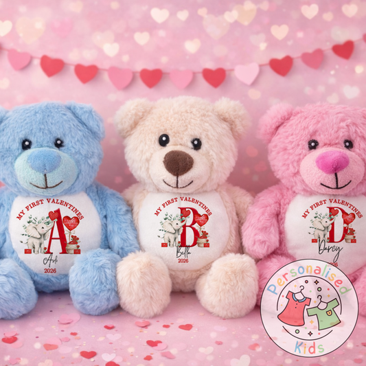 Personalised “My First Valentine’s” Teddy Bear – Custom Name Keepsake Plush Gift V040