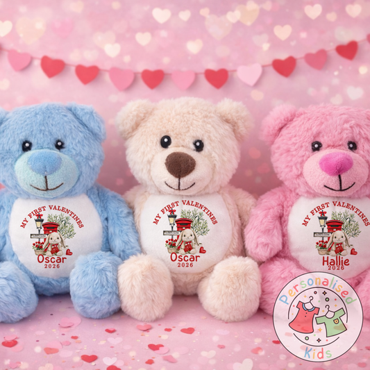 Personalised “My First Valentine’s” Teddy Bear – Custom Name Keepsake Plush Gift V043