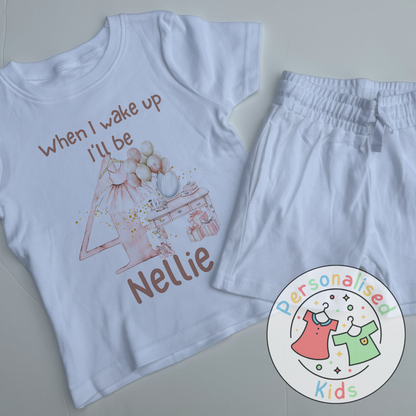 Personalised Pink Ballerina Birthday Pyjamas – “When I Wake Up, I Will Be” Design - short set
