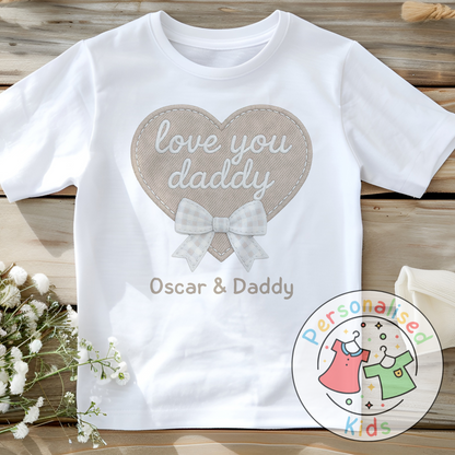 Personalised Father’s Day Baby Top – “Love You Daddy” Embroidered-Style Heart Design