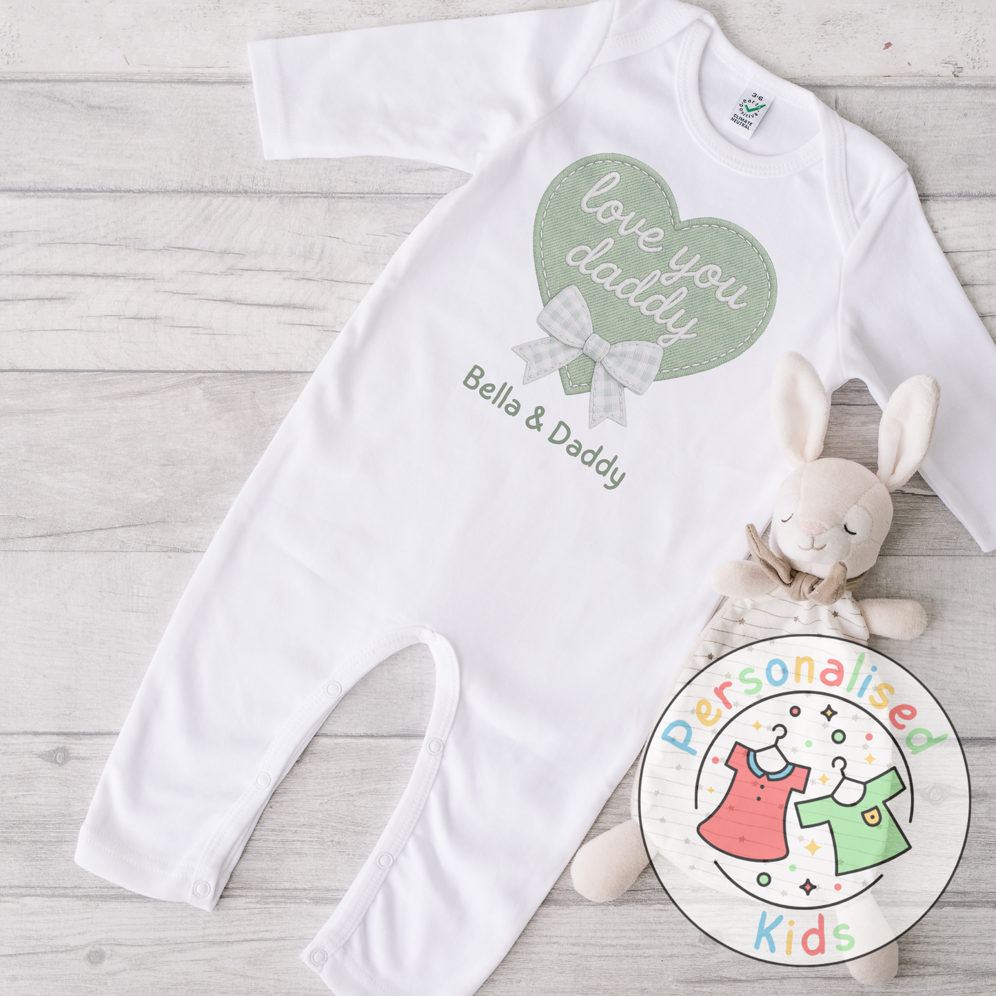 Personalised Father’s Day Baby Grow – “Love You Daddy” Embroidered-Style Heart Design
