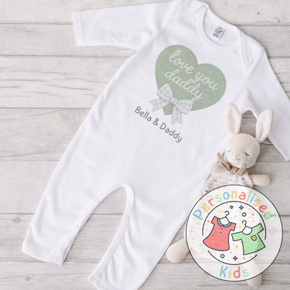 Personalised Father’s Day Baby Grow – “Love You Daddy” Embroidered-Style Heart Design