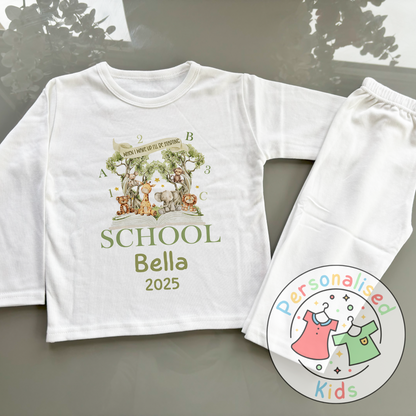 Personalised “When I Wake Up I Will Be Starting” Pyjamas – Safari & School Theme