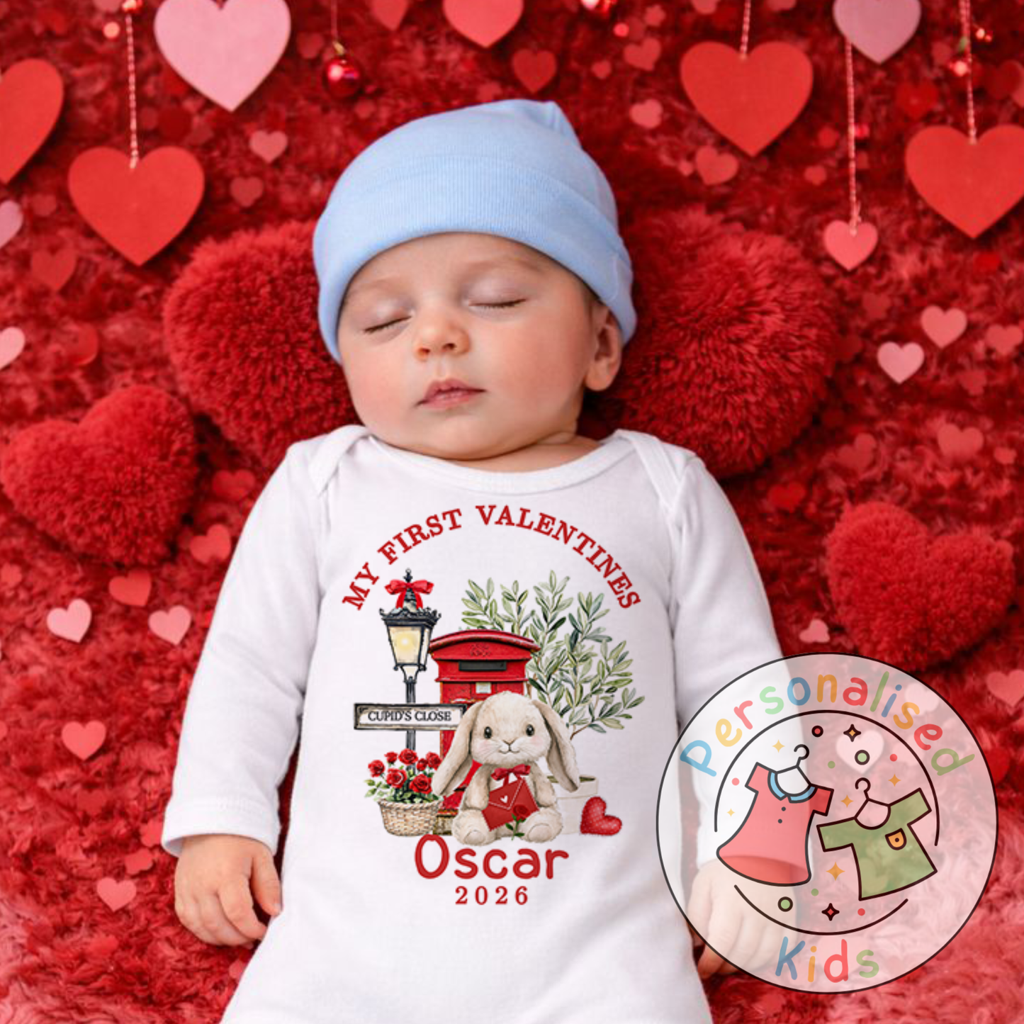 Personalised “My First Valentines” Baby Grow, Long-Sleeved Bodysuit and Romper V017