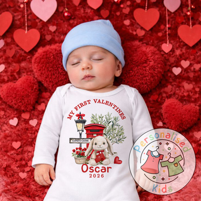 Personalised “My First Valentines” Baby Grow, Long-Sleeved Bodysuit and Romper V017
