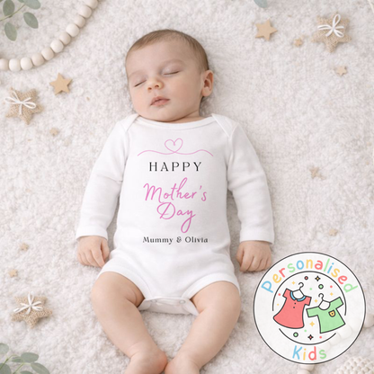 Personalised Mother’s Day Baby Outfit | Happy Mother’s Day | Baby Grow, Long Sleeve or Romper MD001