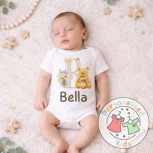 Personalised Initial Honey Bear Baby Outfit HB001