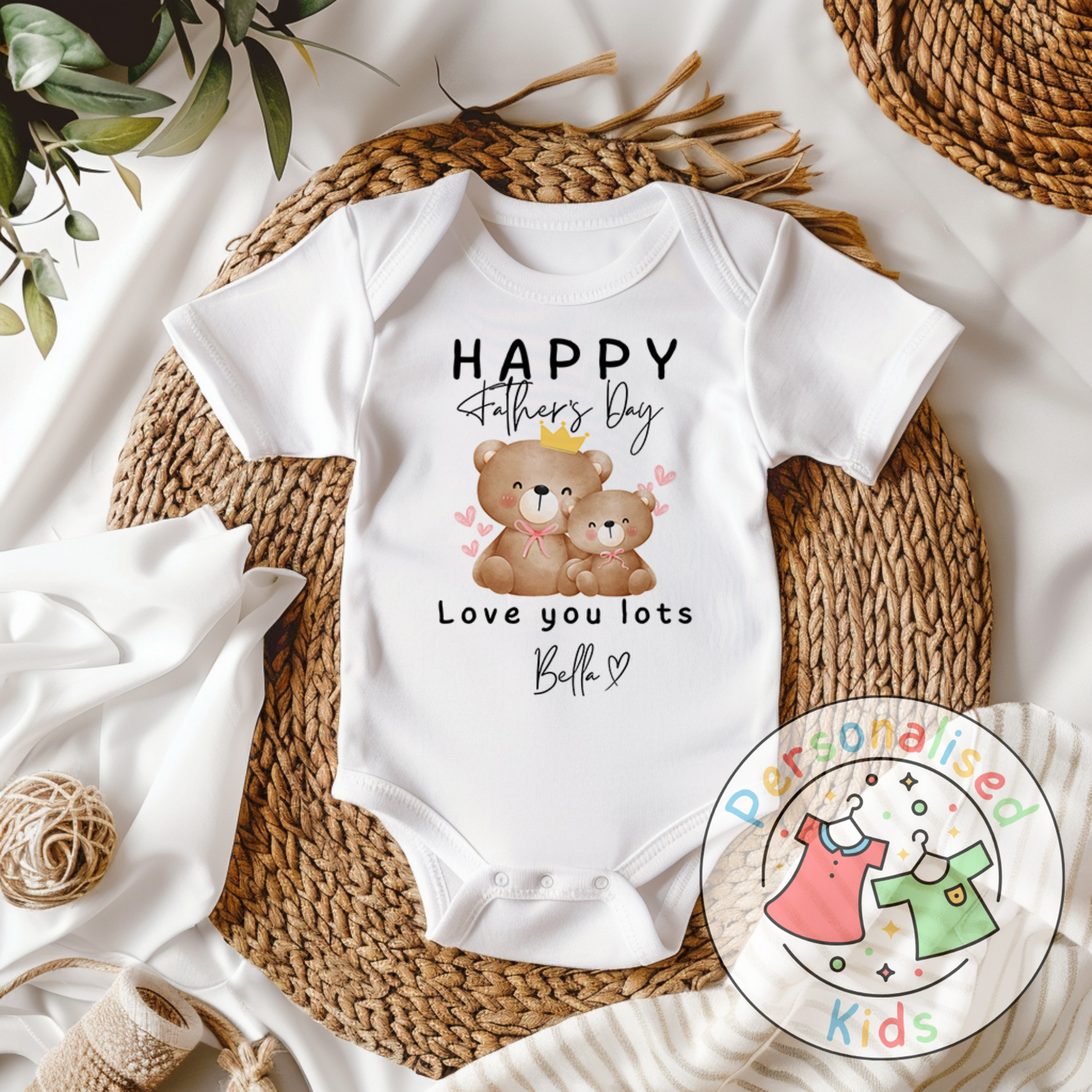 Personalised Father’s Day Baby Grow – Bear “Happy Father’s Day” Design